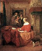 METSU, Gabriel A Woman Seated at a Table and a Man Tuning a Violin sg oil painting